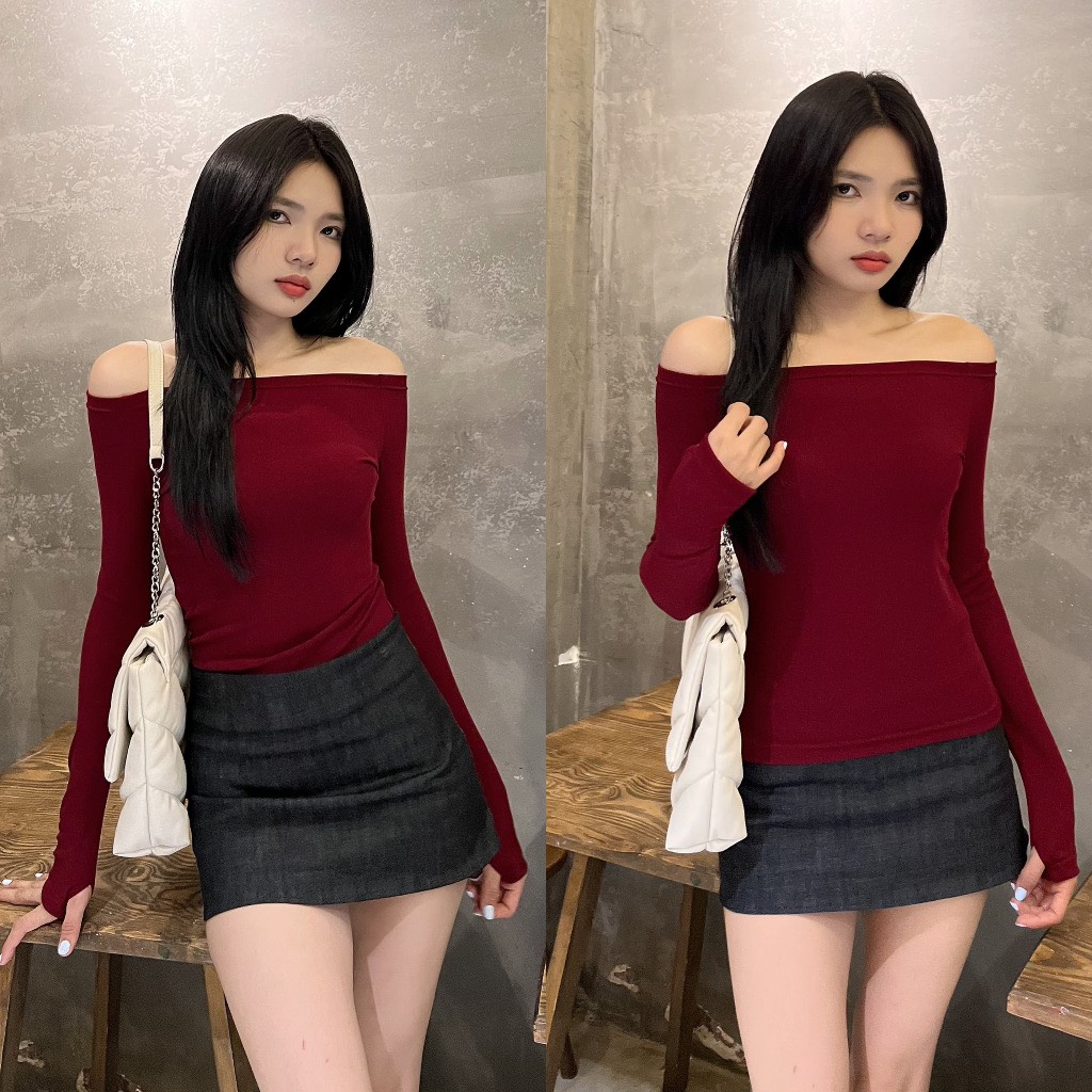 Áo kiểu trễ vai tay dài Aotrevai143